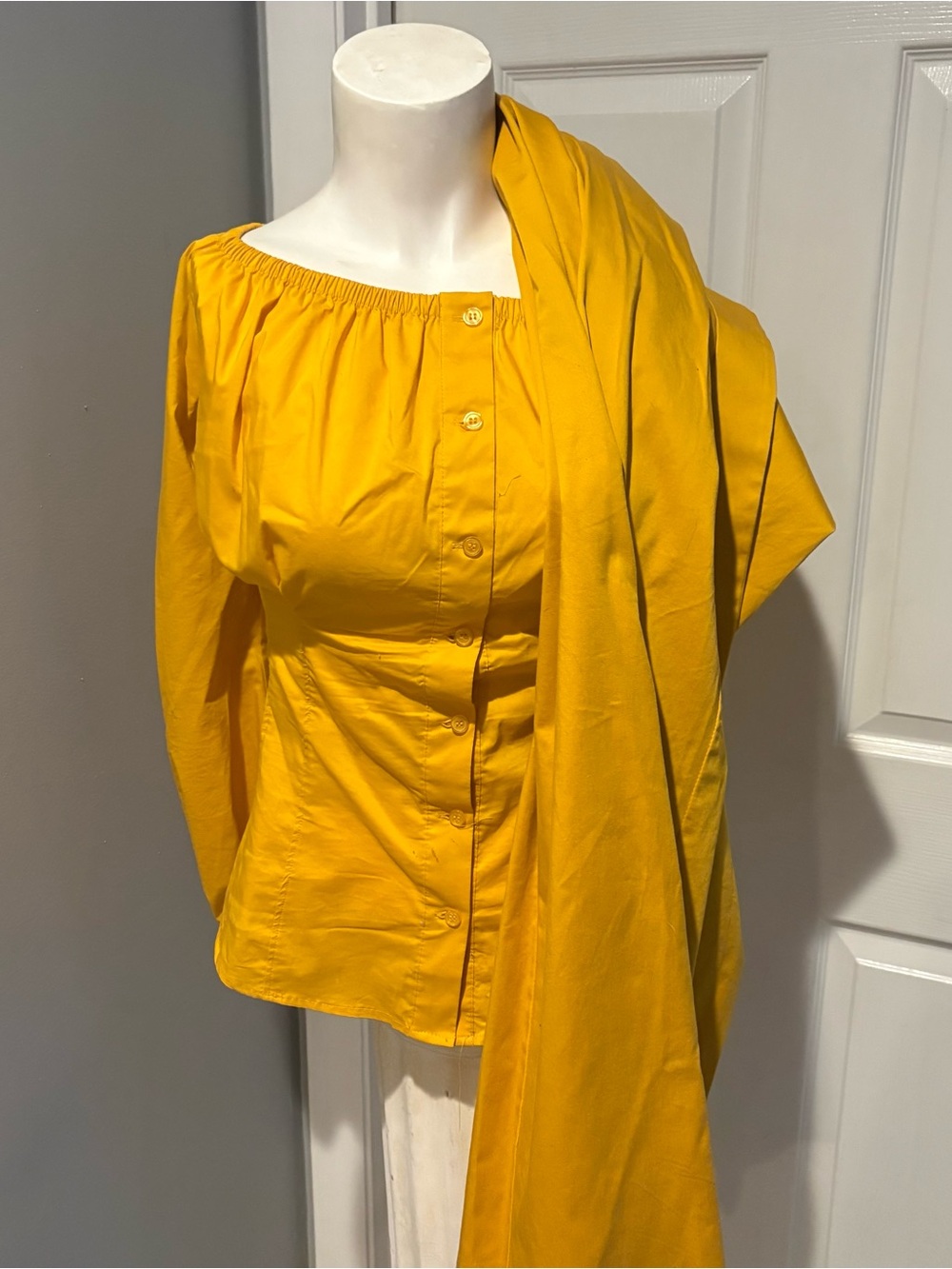 Women's NY & Co Mustard Button-Front Off Shoulder Blouse S/L & Match Pants s/12